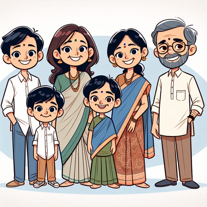 Quirky South Asian Family Cartoon Portrait