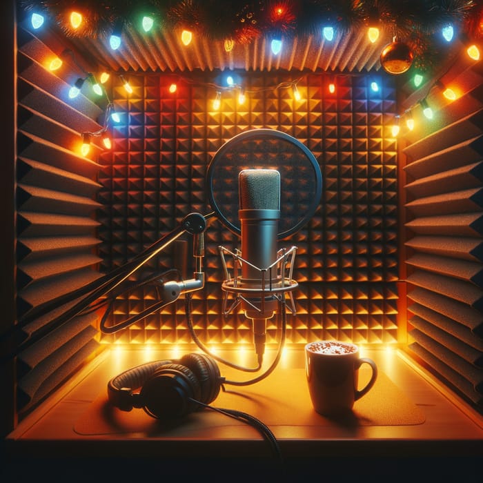 Festive Voiceover Booth with Christmas Lights