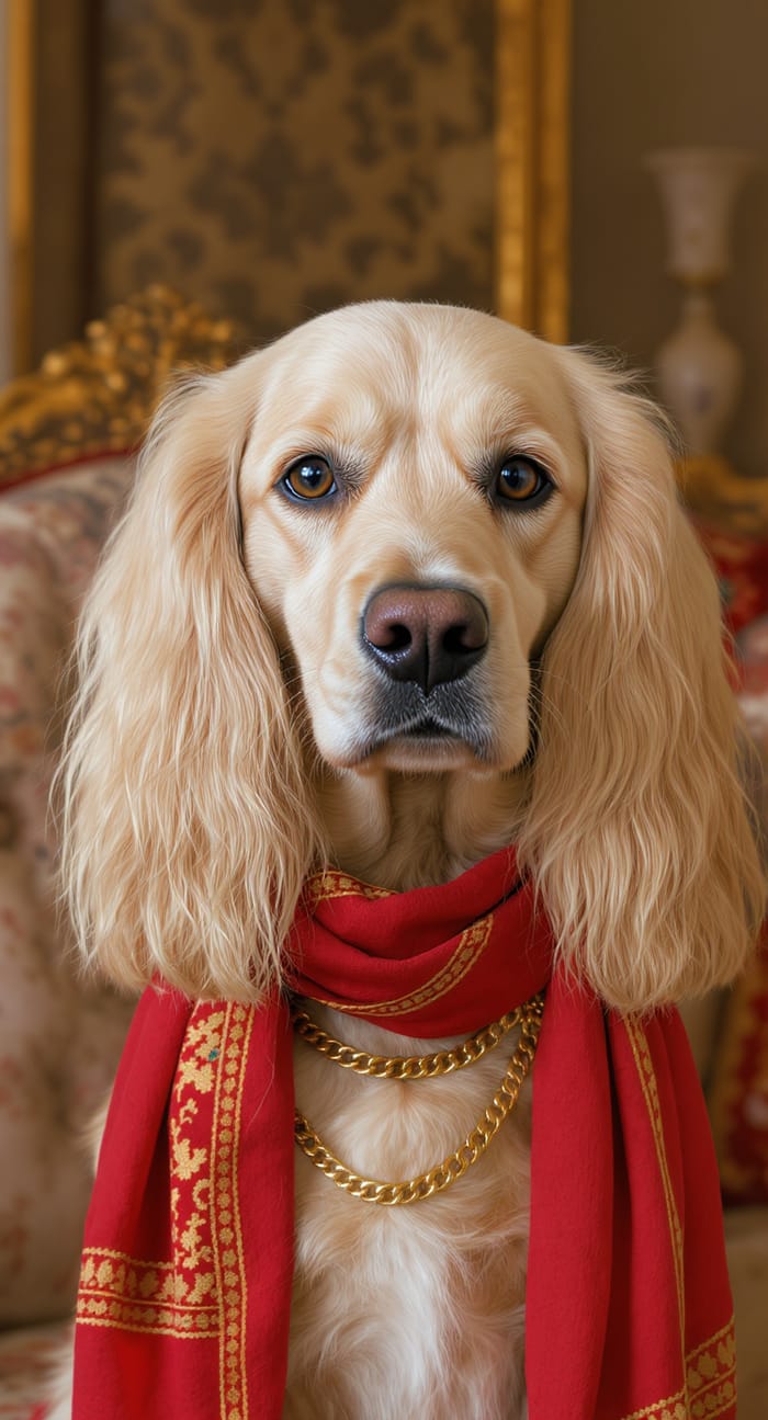 Elegant Dog with Blonde Curls and Red Scarf Elegant Dog with Blonde Curls and Red Scarf