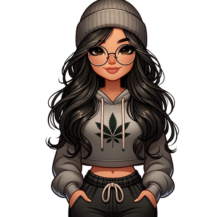 Playful Stoner Lady with Glasses and Beanie - Smiling Cartoon Character