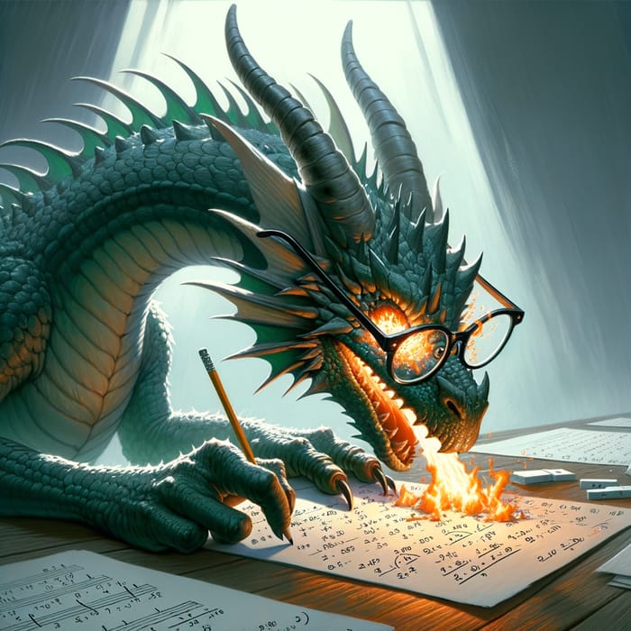 Emerald-Green Dragon Struggling with Math Homework