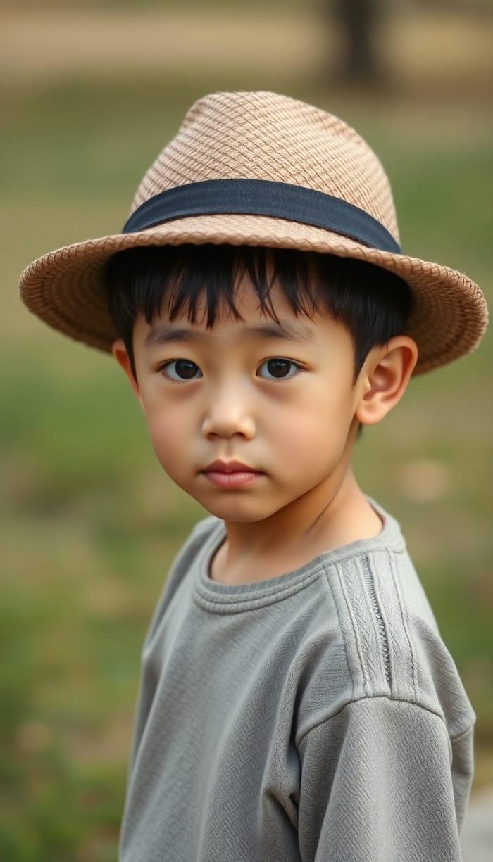 Adorable 5-Year-Old Japanese Boy in a Hat