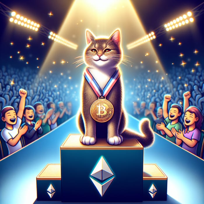 Victorious Feline on Podium with Solana Medal | Charming Cat Show Victorious Feline on Podium with Solana Medal | Charming Cat Show