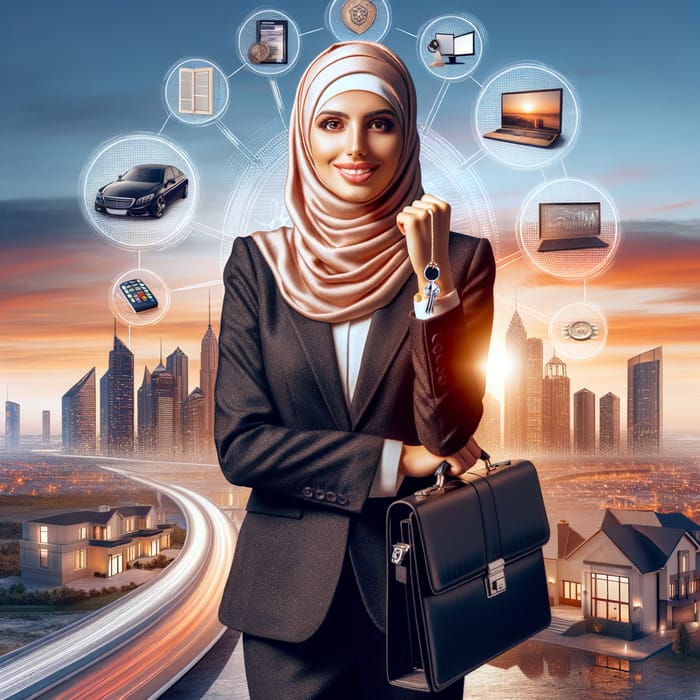 Successful Middle-Eastern Businesswoman Embracing Prosperity at Dusk