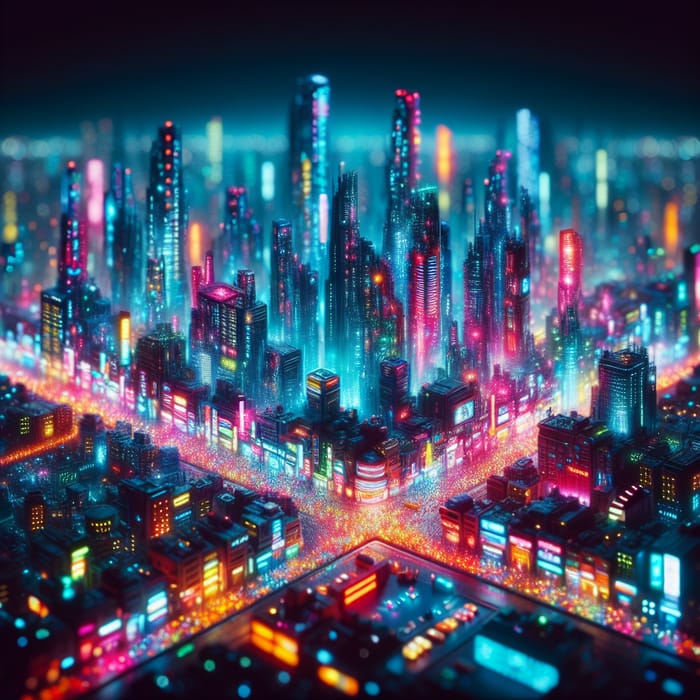 Neon Cyberpunk Cityscape at Night | Miniature Urban Metropolis