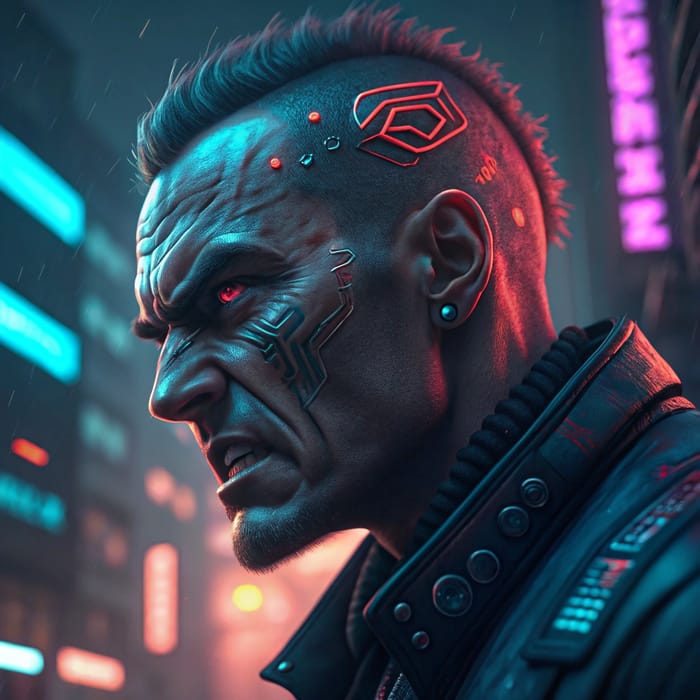 Cyberpunk Angry Man Head - Edgy Digital Art