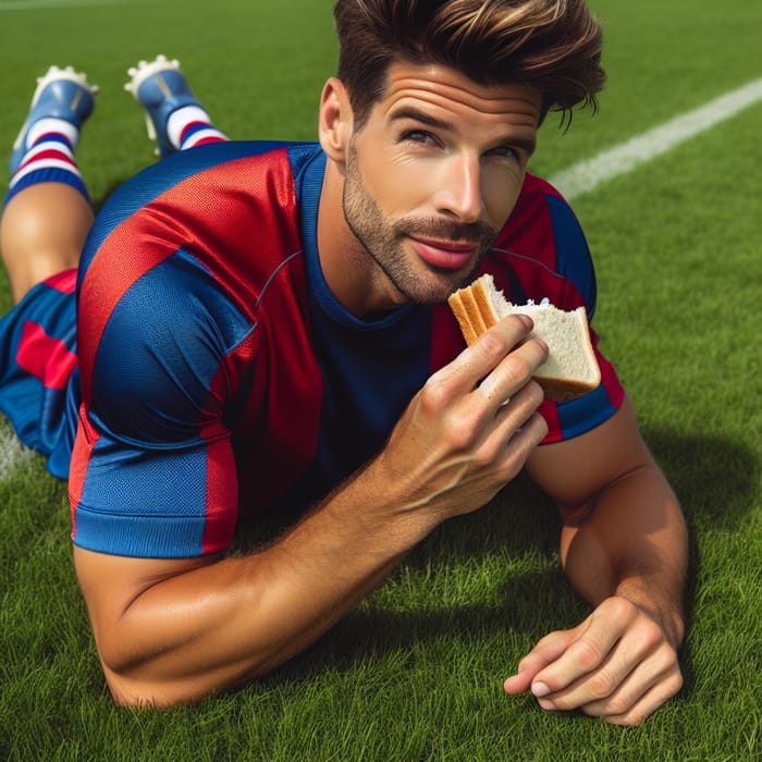 Fun Snack Time: Enjoying Bread on Grass Field