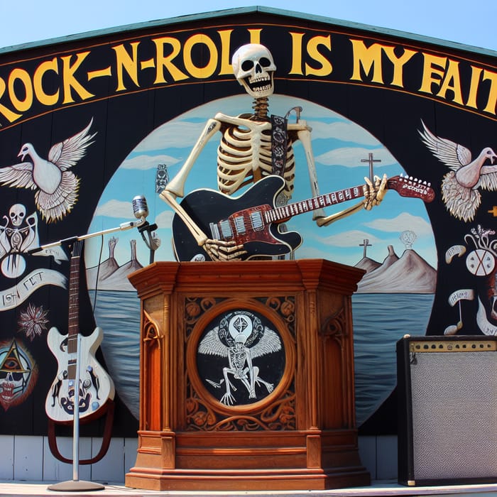 Rock -n- Roll Skeleton Preacher Strumming Fender Stratocaster Guitar