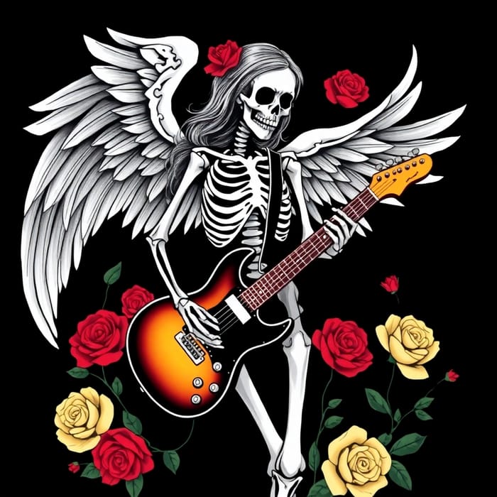 Skeleton Rocker: Wings and Roses