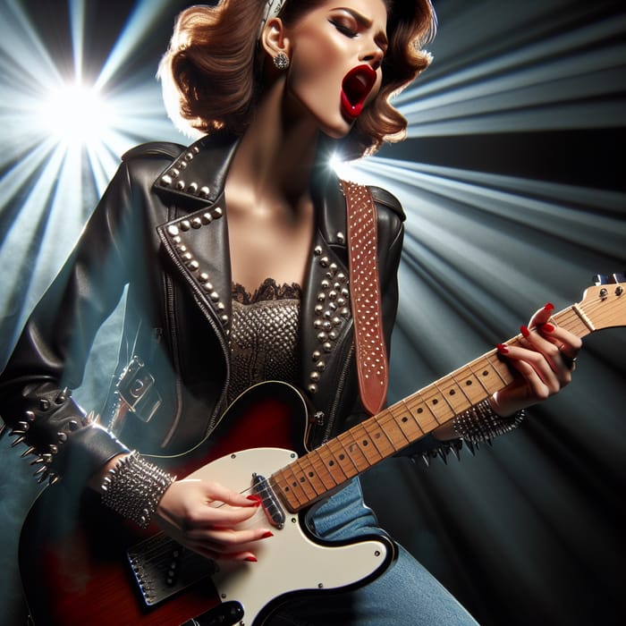 Energetic Rockabilly Woman Playing Guitar & Singing