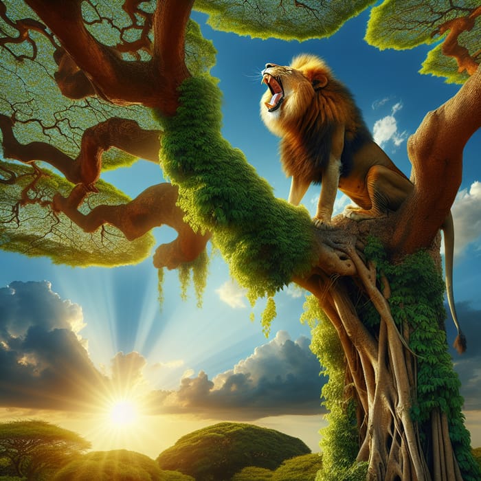 Lion Roaring on the Tree of Life | Majestic Nature