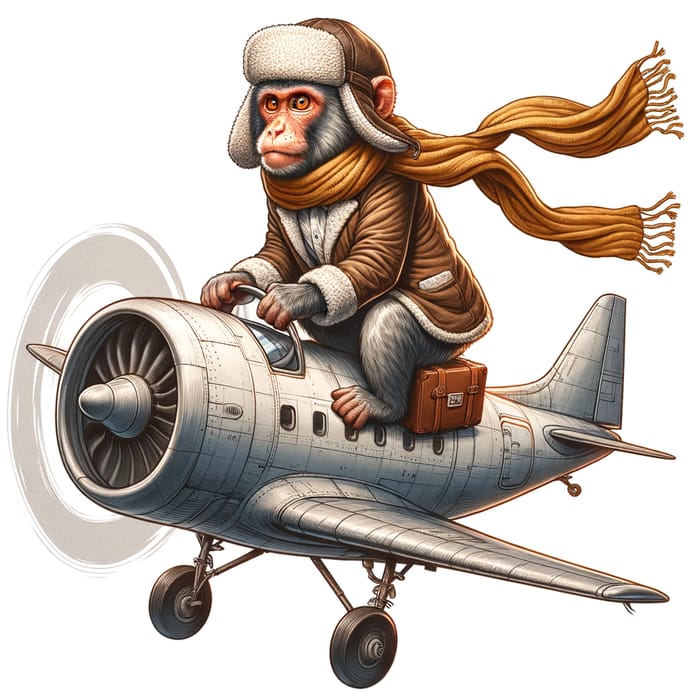 Monkey on Airplane with Scarf - Fun Adventure