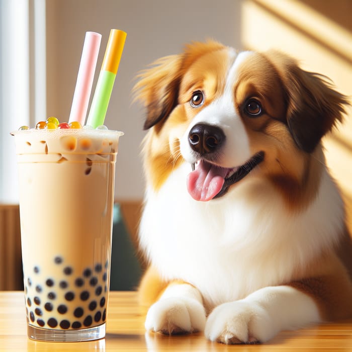 Refreshing Bubble Tea with Adorable Dog | Cozy Room Scene