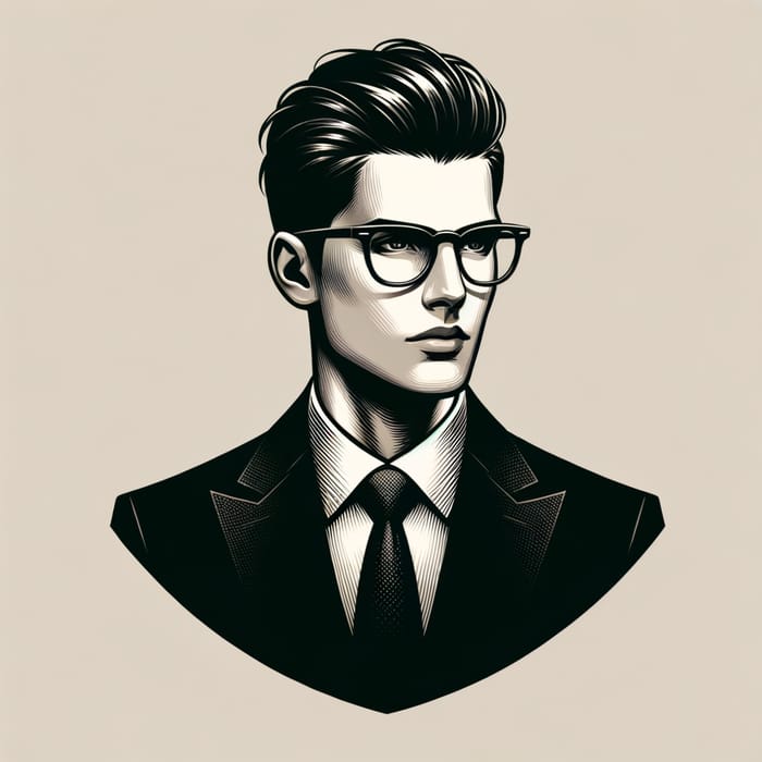 Elegant Black Suit Person with Sleek Hair & Glasses