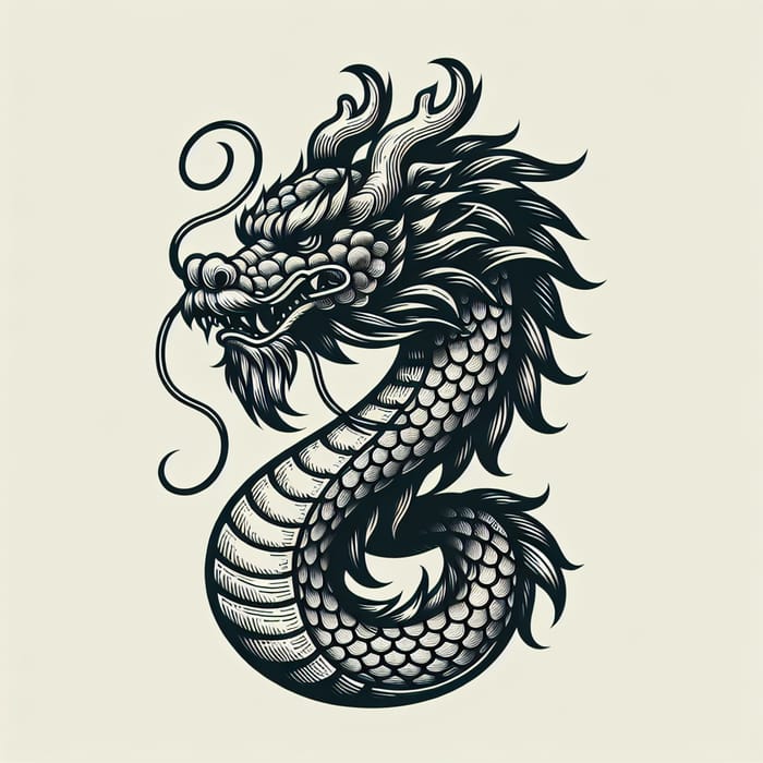 Chinese Wise Dragon Art | Detailed Face Linear Drawing