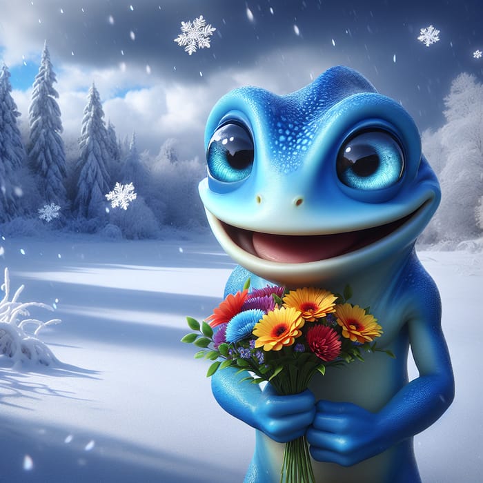 Cute Frog Surprises with Winter Bouquet