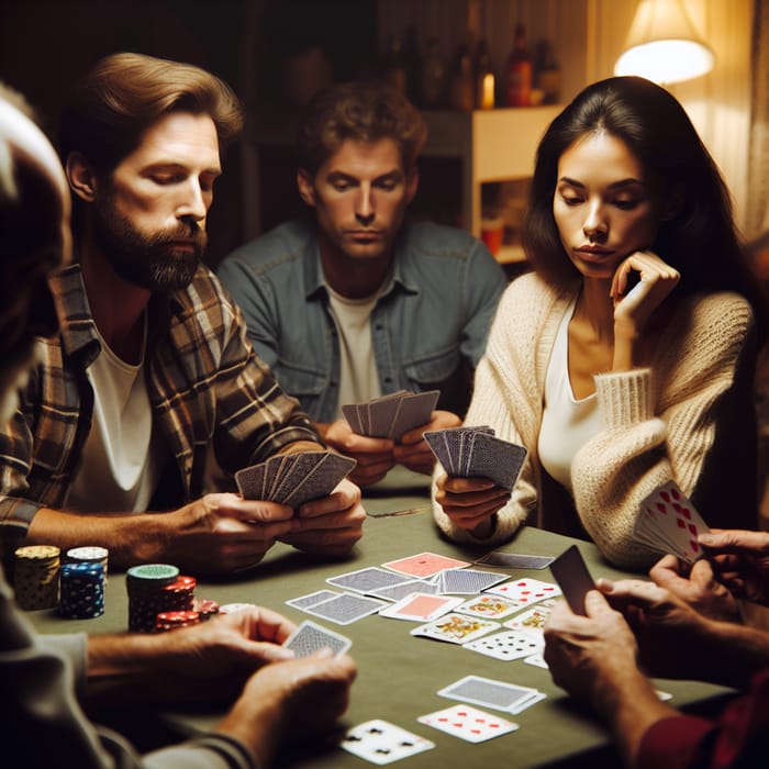 Diverse Group Engaged in Strategic Card Game