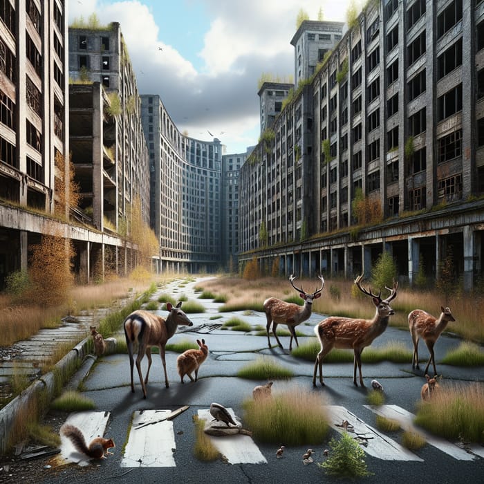 Wildlife Thrives in Urban Decay: A Captivating Scene