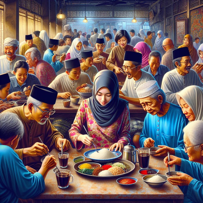 Vibrant Traditional Malaysian Coffee Shop Scene