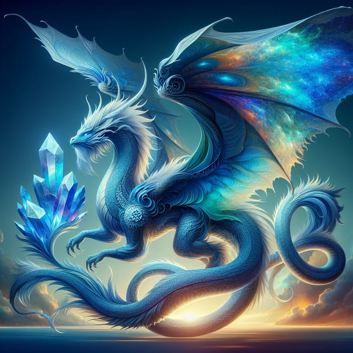 Majestic Blue Dragon with Crystal - Enchanting Beauty