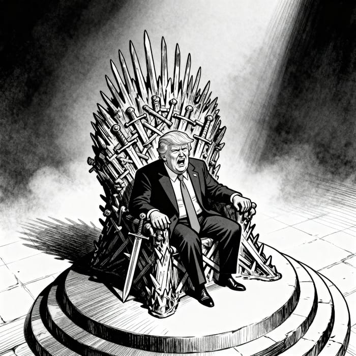 Trump on the Iron Throne: A Satirical Line Art Trump on the Iron Throne: A Satirical Line Art
