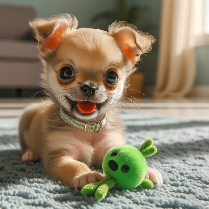 Cute Chihuahua Puppy with Green Squeaky Toy