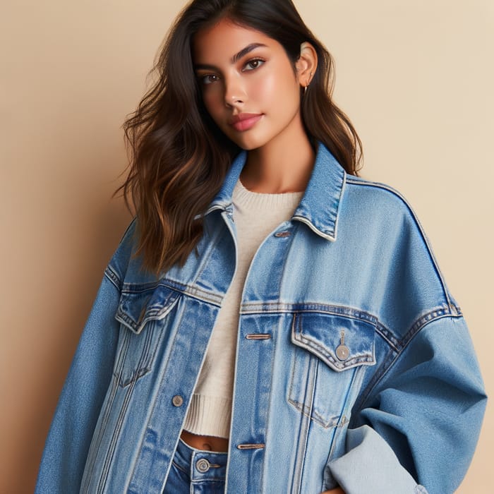 Hispanic Woman's Stylish Oversized Denim Jacket - Casual Boyfriend Style | Dokotoo