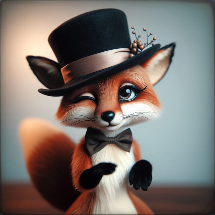 Charming Female Fox in Fedora Hat | Vintage Film Camera Capture