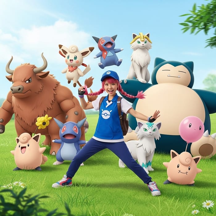Pokemon Trainer with Team of Unique Pokemon Pokemon Trainer with Team of Unique Pokemon