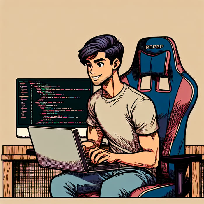 Young Hispanic Male in Disney Pixar-Style Animation Programming Scene