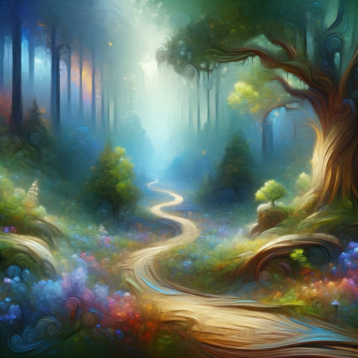 Mystical Forest with Hidden Pathway - Digital Art