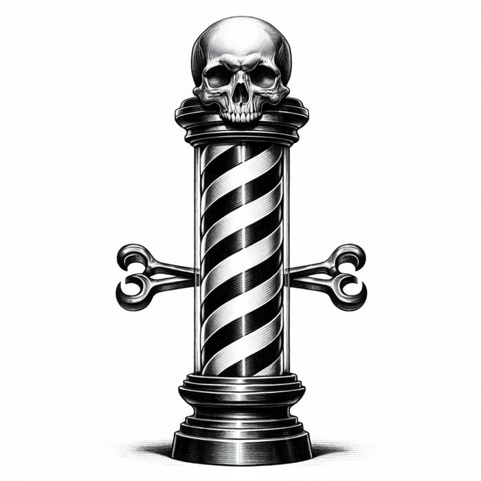 Barber Pole Pencil Drawing of Skull and Crossbones