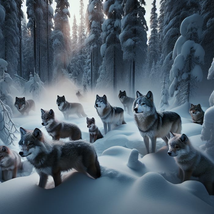 Winter Wolves: A Majestic Scene of Wilderness Beauty with Loups