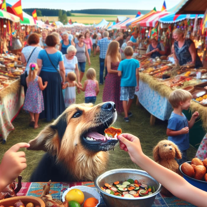 Dog Enjoying Food at Country Fair Mela