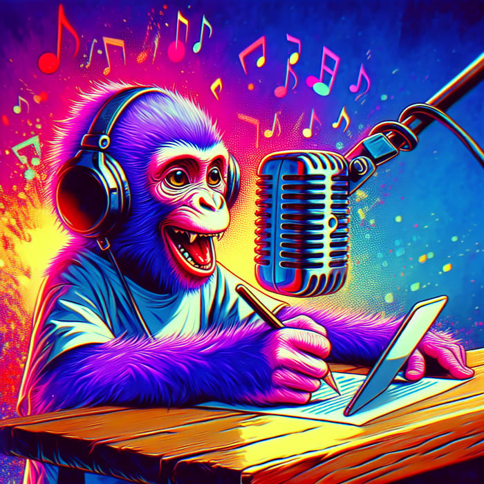 Playful Purple Monkey Podcasting - Vibrant Digital Painting