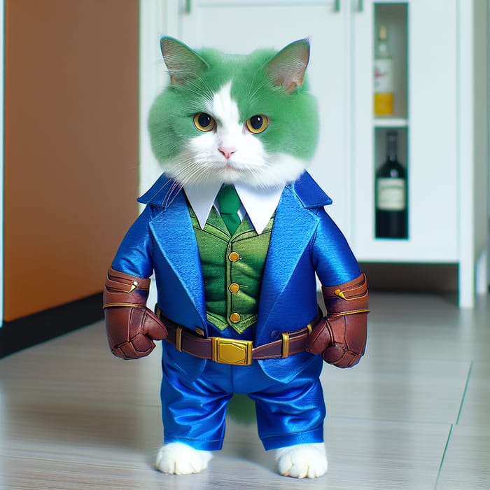 Green Cat in Blue Suit - Cute and Stylish Feline Fashion