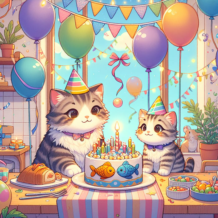 Mother Cat & Kitten Birthday Party | Colorful Festive Celebration