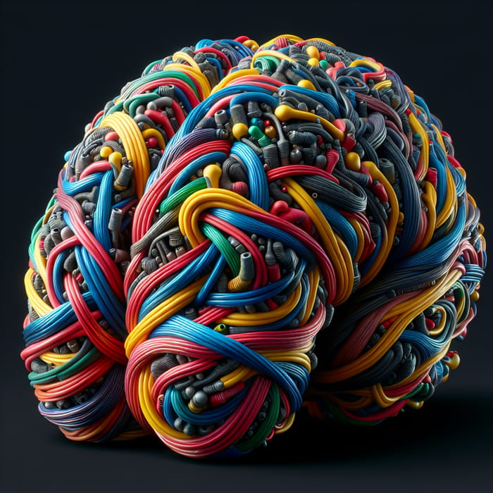 Dense & Colourful Cable Brain Model | Human Brain Wiring Concept