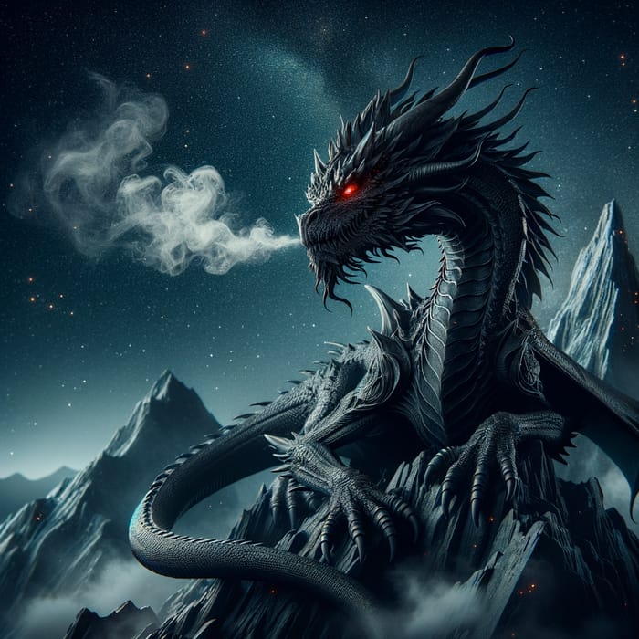 Majestic Black Dragon Emerges on Enchanted Night