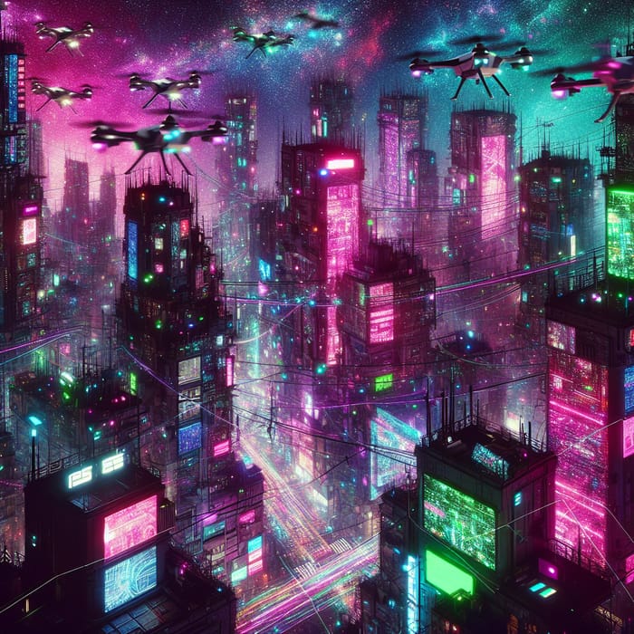 Digital Surveillance in a Cyberpunk Cityscape