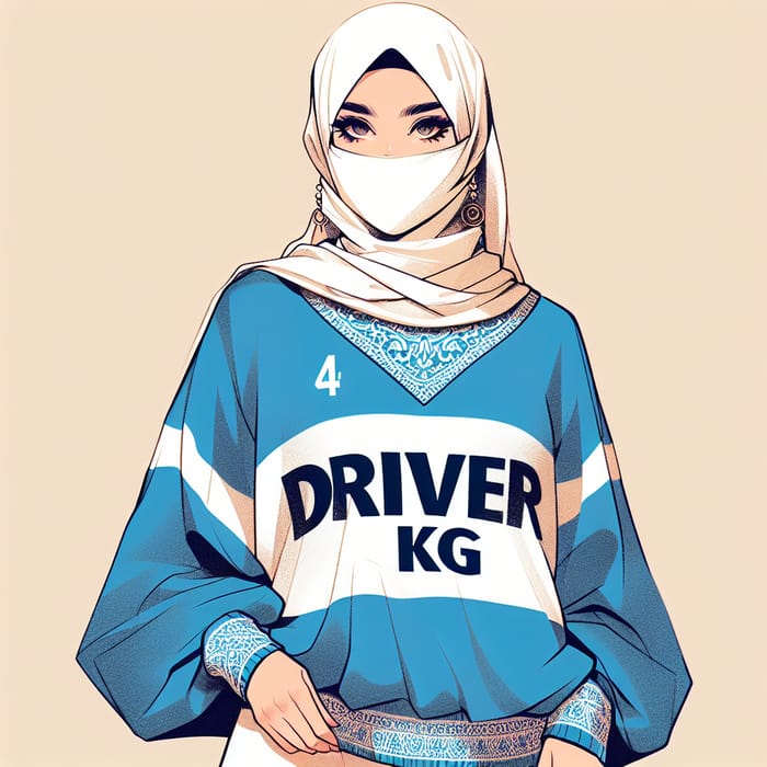 Middle-Eastern Girl in Blue White Driver KG Sweater