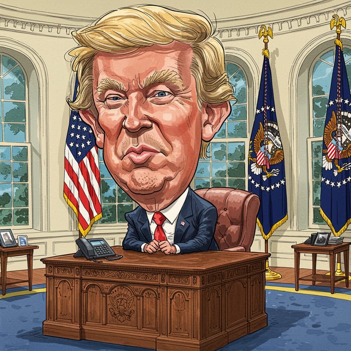 Donald Trump Oval Office Caricature Art