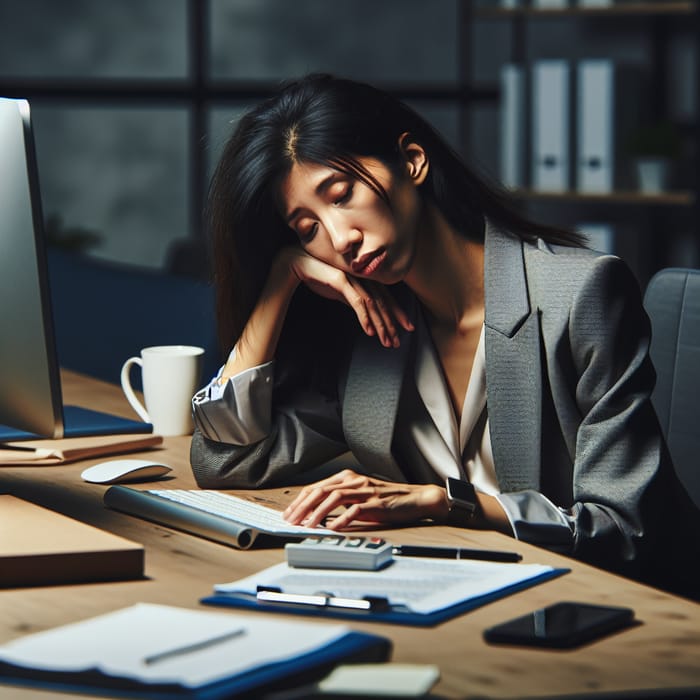 Exhausted Professional in Modern Office Setting