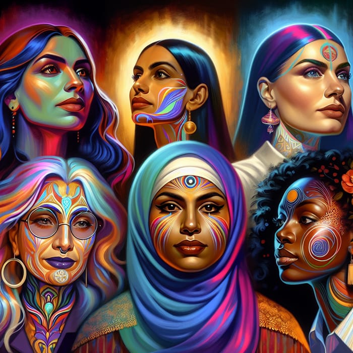 Empowering Diverse Women in Bold Frida Kahlo Style Artwork