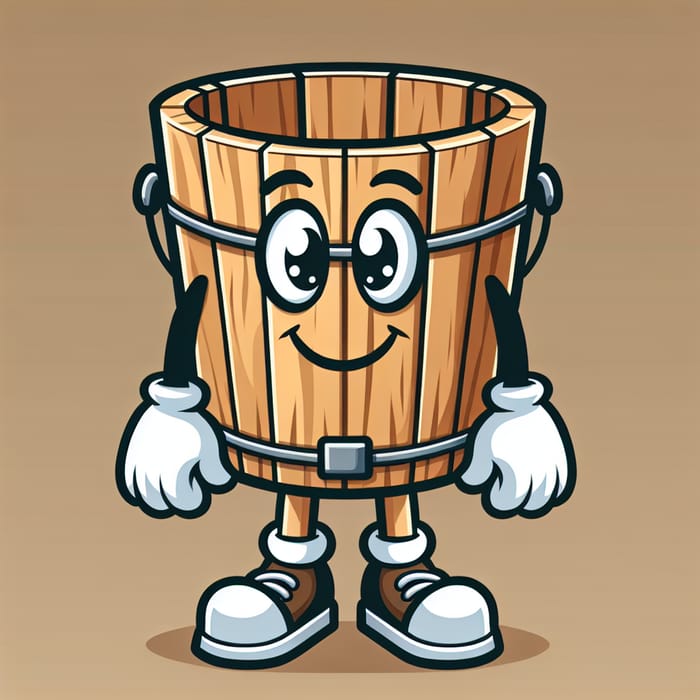 Whimsical Cartoon Wooden Pail Illustration