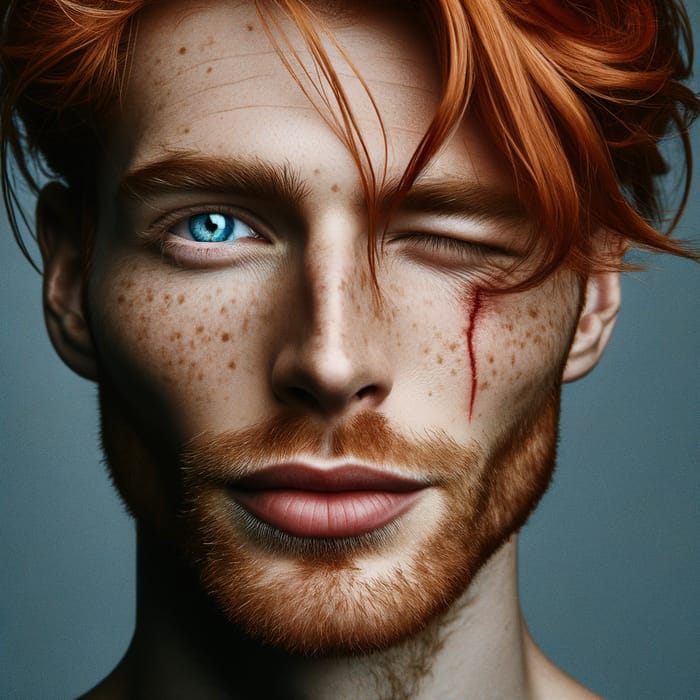 Striking Portrait of a Man with Red Hair and Blue Eyes