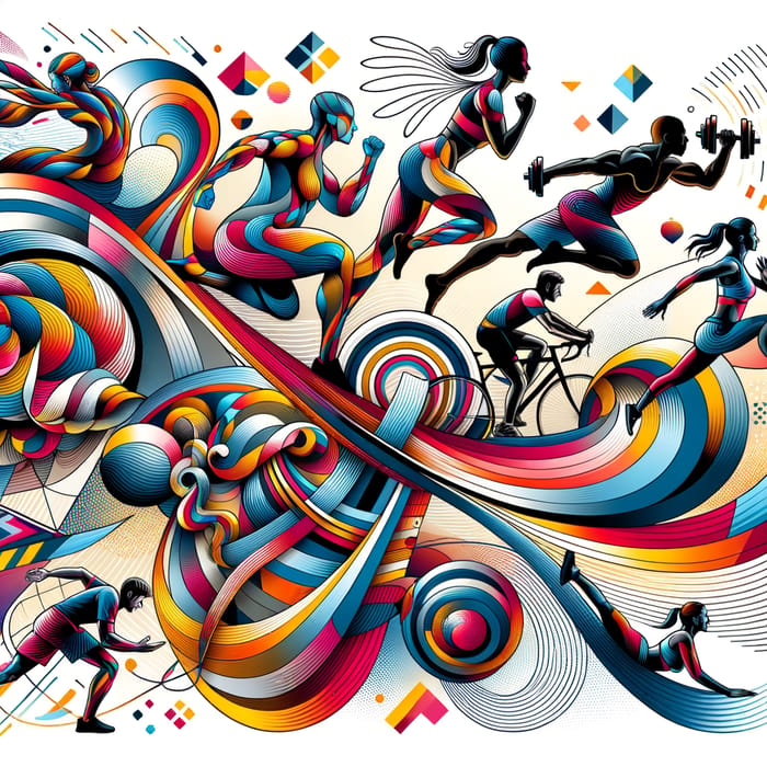 Dynamic Curves: Vibrant Geometrical Illustration of Exercisers in Motion