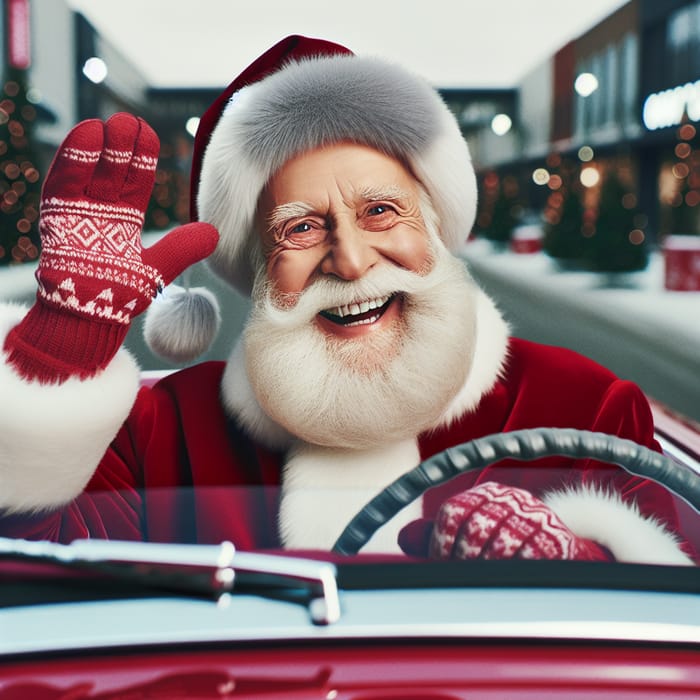 Jolly Santa Driving Car Waving Goodbye