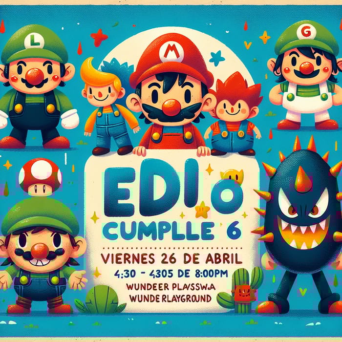 Mario Bros Theme Birthday Invitation - Edu Turns 6 | Wünder Playground Mario Bros Theme Birthday Invitation - Edu Turns 6 | Wünder Playground
