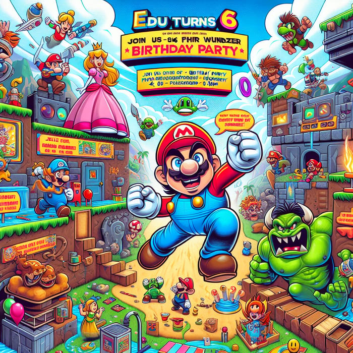 Mario Bros Birthday Party Invitation Artwork